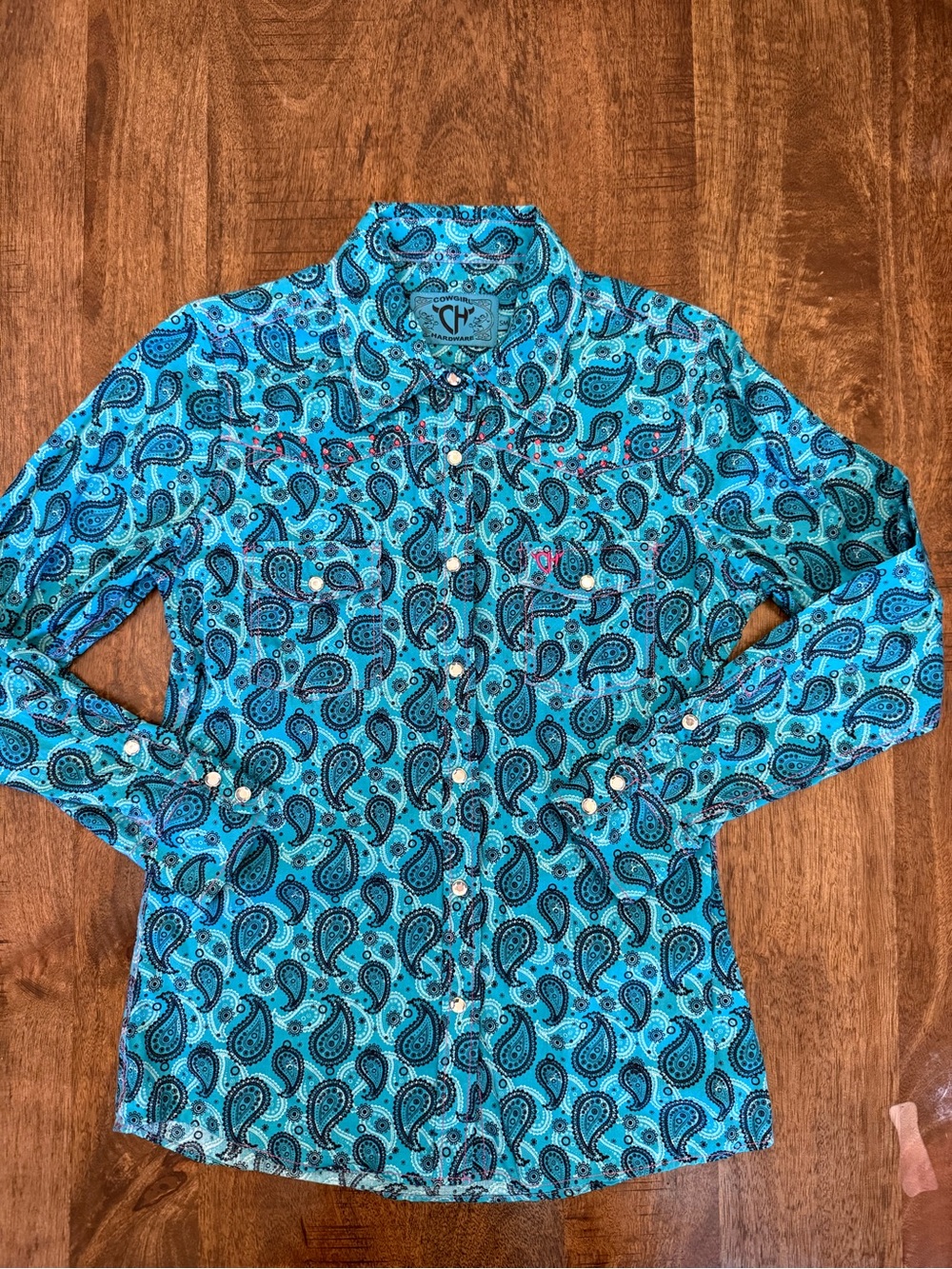 Paisley Button-Front Women's Blouse in Turquoise